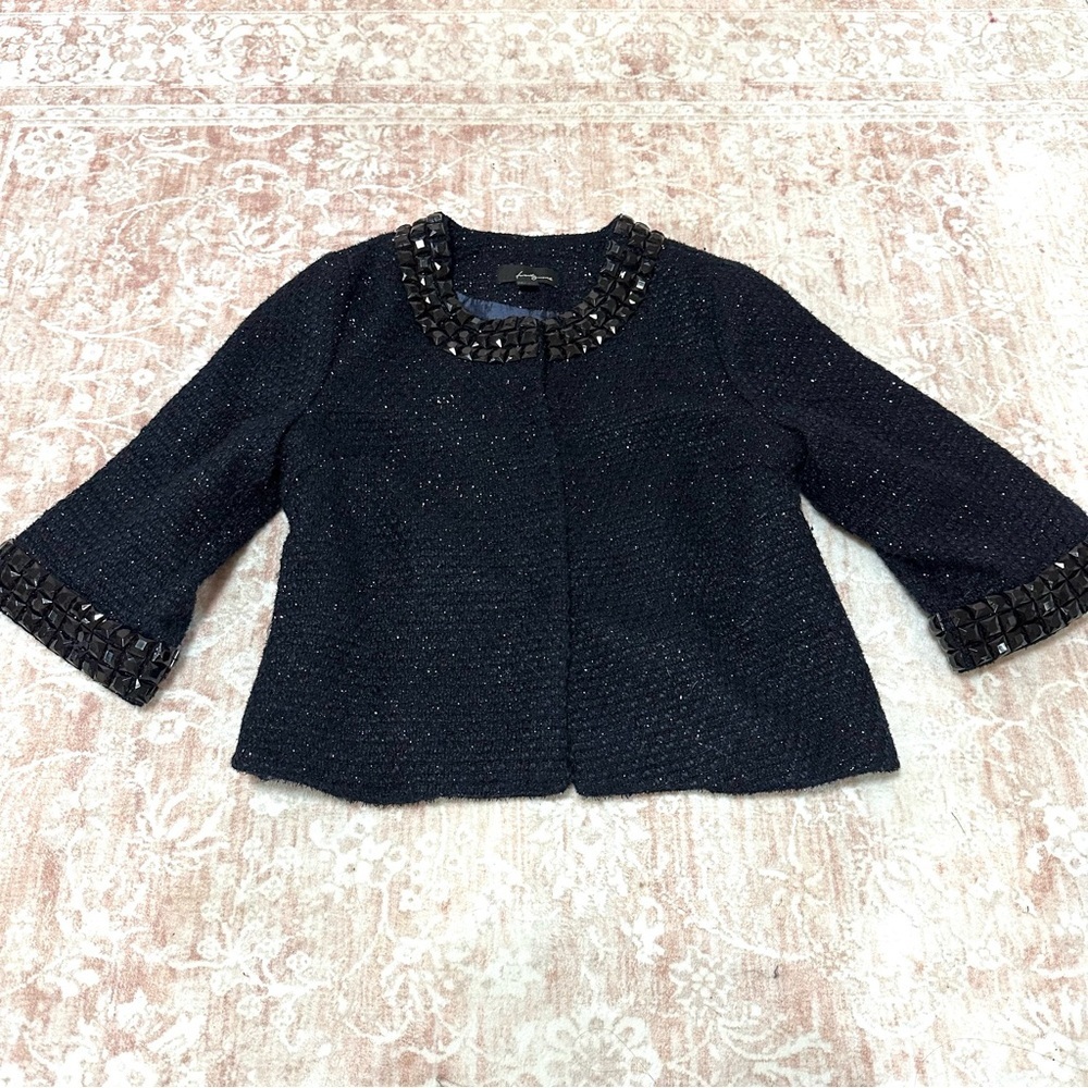 Rhinestone Navy Tweed Metallic 3/4 Sleeve Jacket - Picture 2 of 12